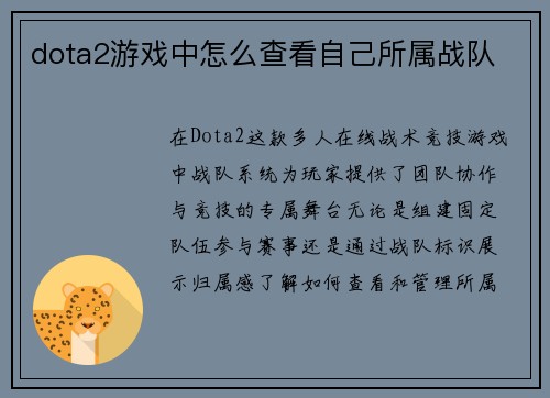 dota2游戏中怎么查看自己所属战队